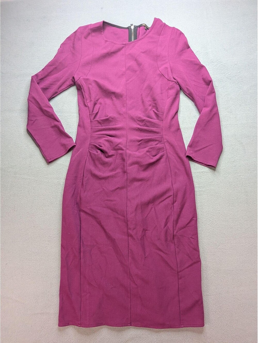 Kobi Halperin Dress Womens 2 Purple Ruched 3/4 Sleeve Sheath Knee Length Office